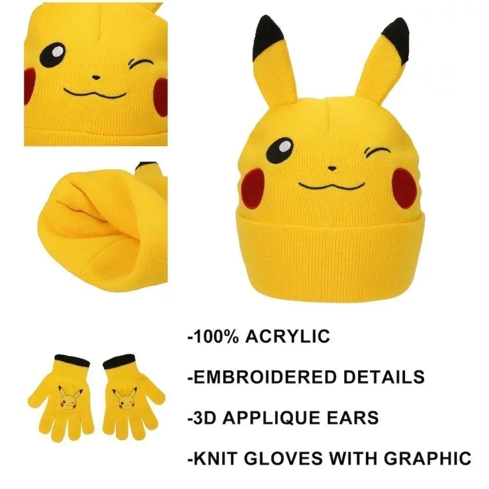 Boys Pokemon Pikachu Knit Beanie & Gloves 2-PieceSet